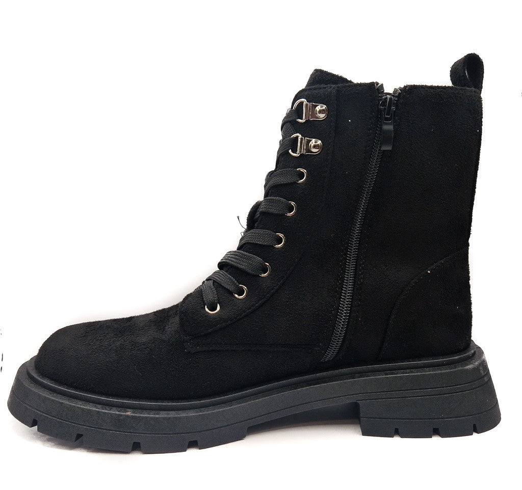 Ladies Womens Low Heel Lace Up Zip Biker Army Military Combat Ankle Boots Size