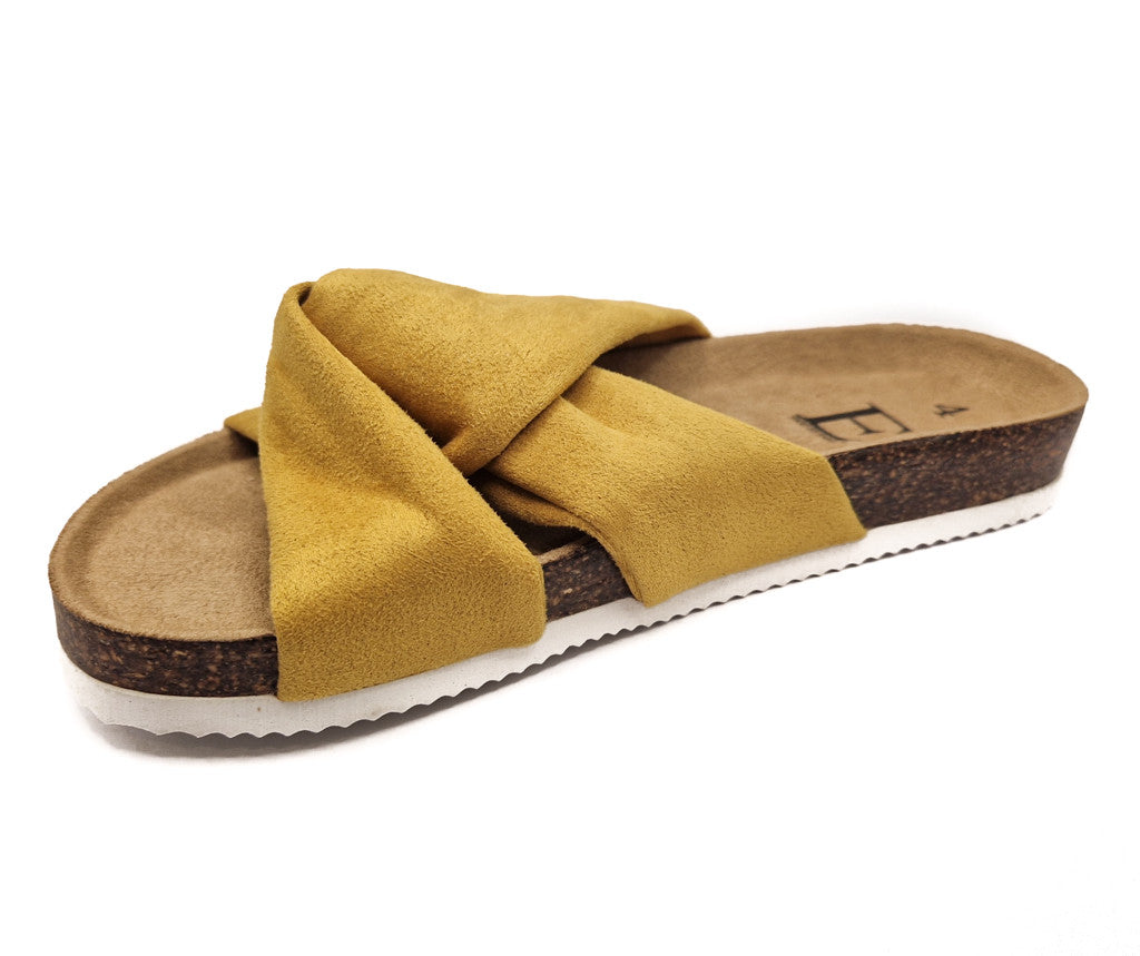 Shoes by Emma Ancona Womens Cork Slip On Sandals Mustard