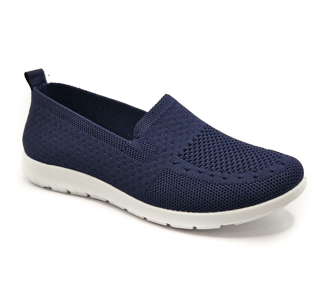 Ladies Womens Slip On Fly Knit Breathable Mesh Comfy Trainers Navy