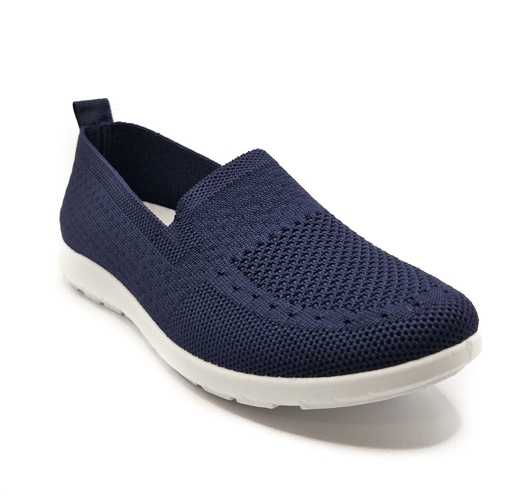Ladies Womens Slip On Fly Knit Breathable Mesh Comfy Trainers Navy