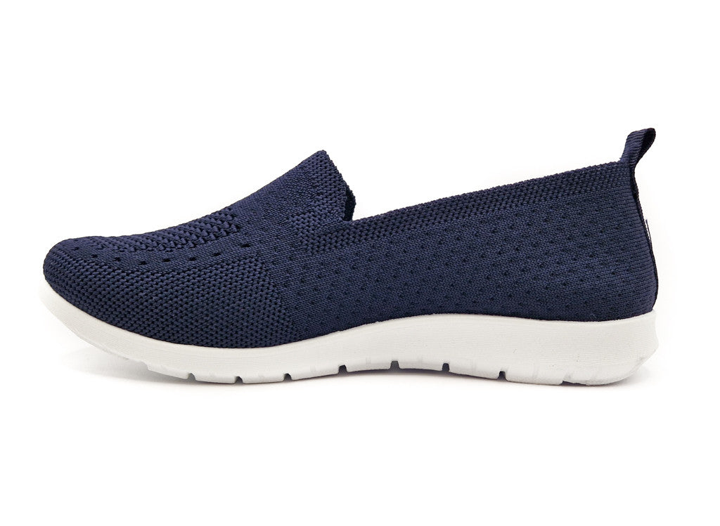 Ladies Womens Slip On Fly Knit Breathable Mesh Comfy Trainers Navy