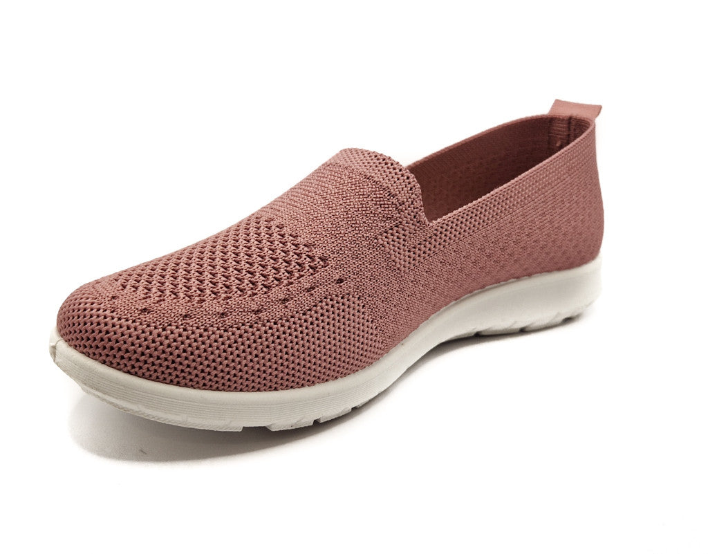 Ladies Womens Slip On Fly Knit Breathable Mesh Comfy Trainers Pink