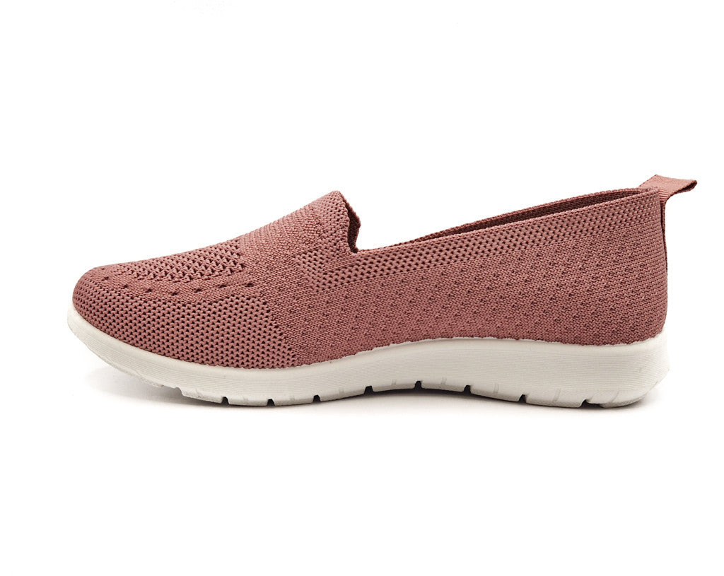 Ladies Womens Slip On Fly Knit Breathable Mesh Comfy Trainers Pink