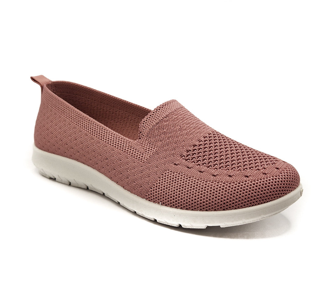 Ladies Womens Slip On Fly Knit Breathable Mesh Comfy Trainers Pink