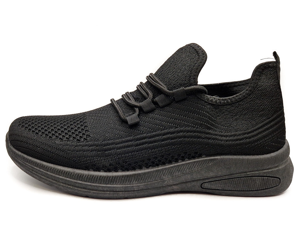 Mens Casual Sports Mesh Elasticated Trainers Shoes Black