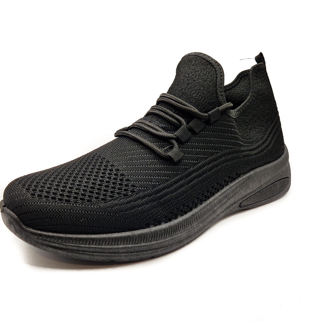 Mens Casual Sports Mesh Elasticated Trainers Shoes Black