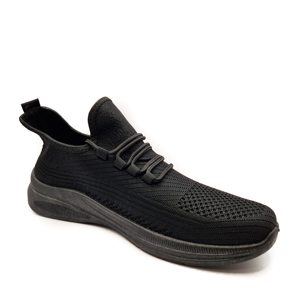 Mens Casual Sports Mesh Elasticated Trainers Shoes Black