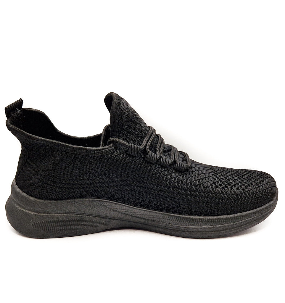 Mens Casual Sports Mesh Elasticated Trainers Shoes Black