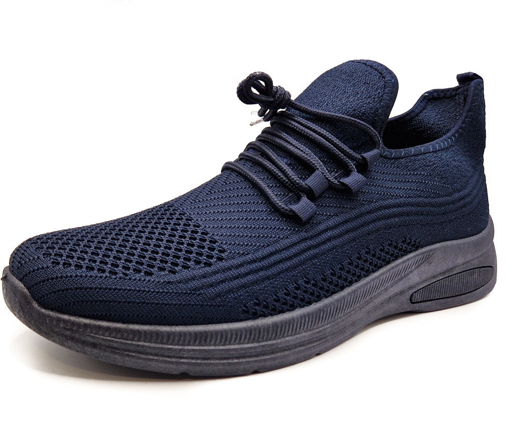 Mens Casual Sports Mesh Elasticated Trainers Shoes Navy