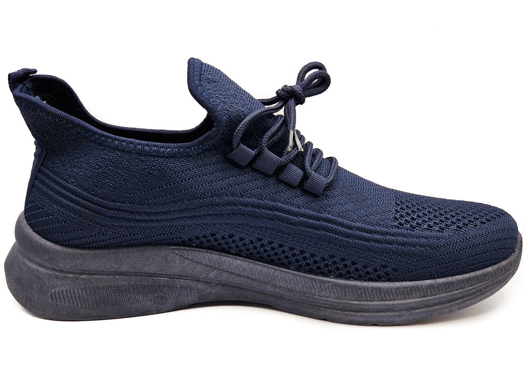 Mens Casual Sports Mesh Elasticated Trainers Shoes Navy
