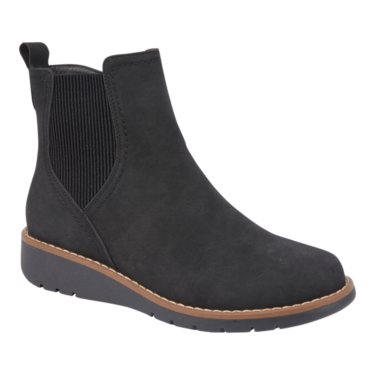 Twin Gusset Ankle Wedge Boots Black PU