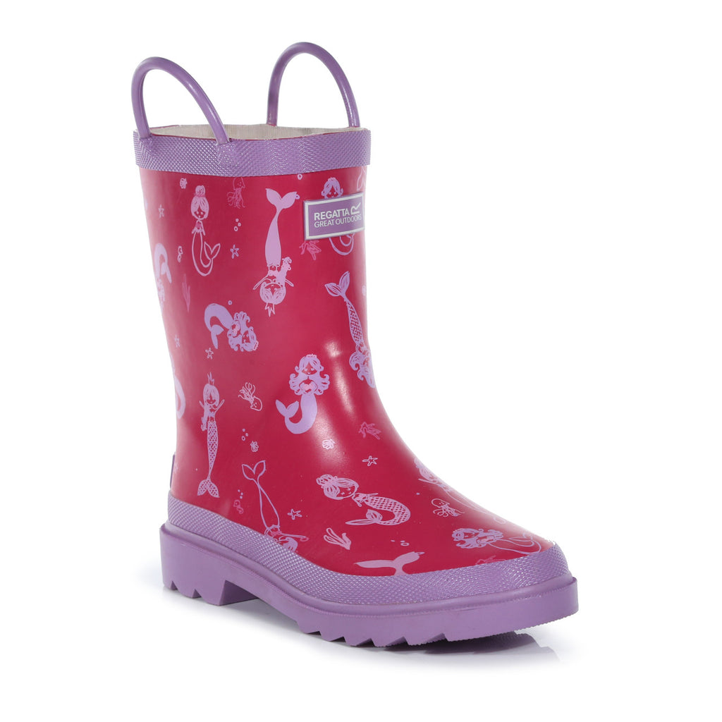 Regatta Minnow Kids Boys Girls Waterproof Wellington Boots Shark Pink Mermaid