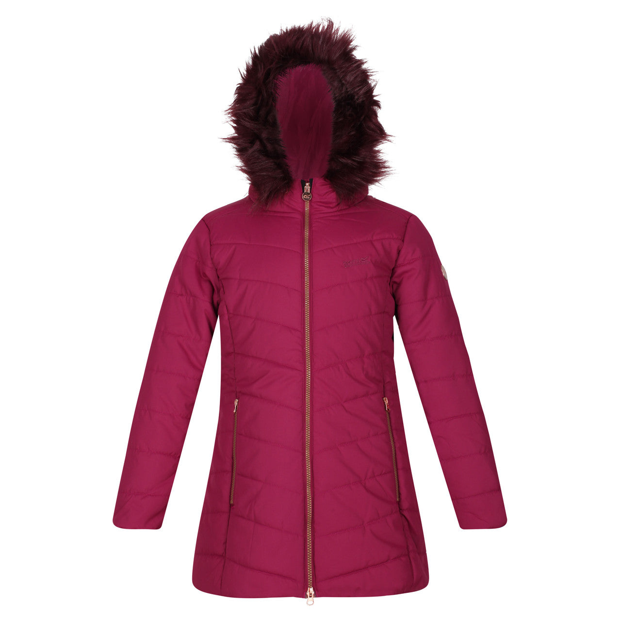 Regatta Fabrizia II Girls Full Zip Parka Hood Quilted Coat Raspberry Radiance