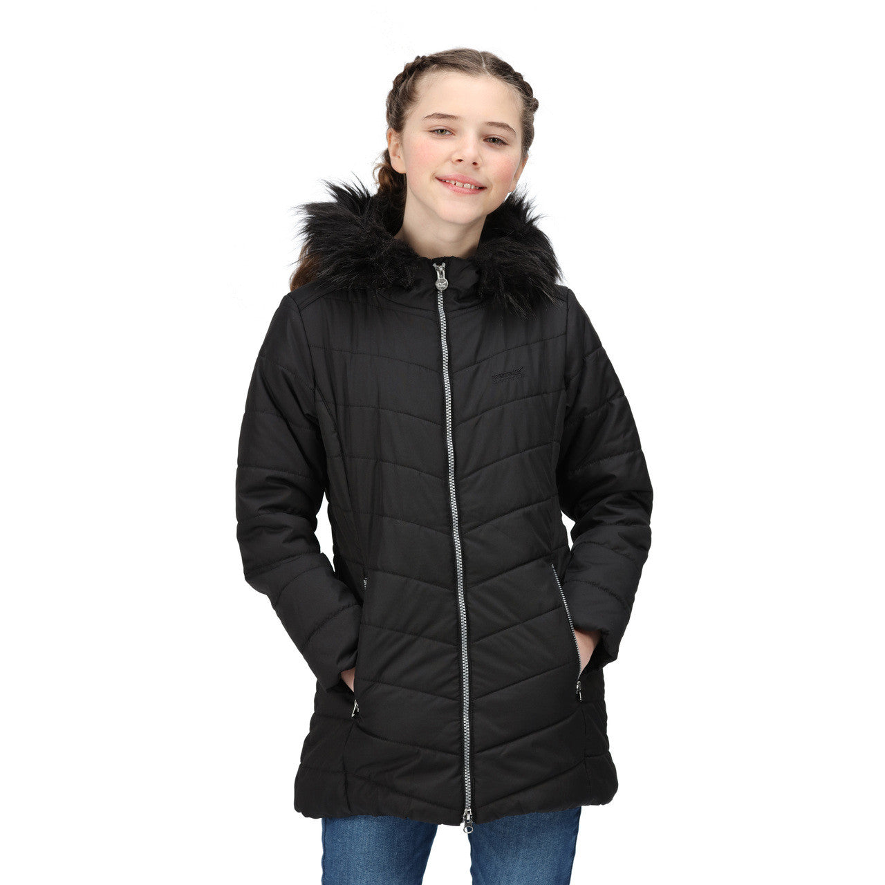 Regatta Fabrizia II Girls Full Zip Parka Hood Quilted Coat Black