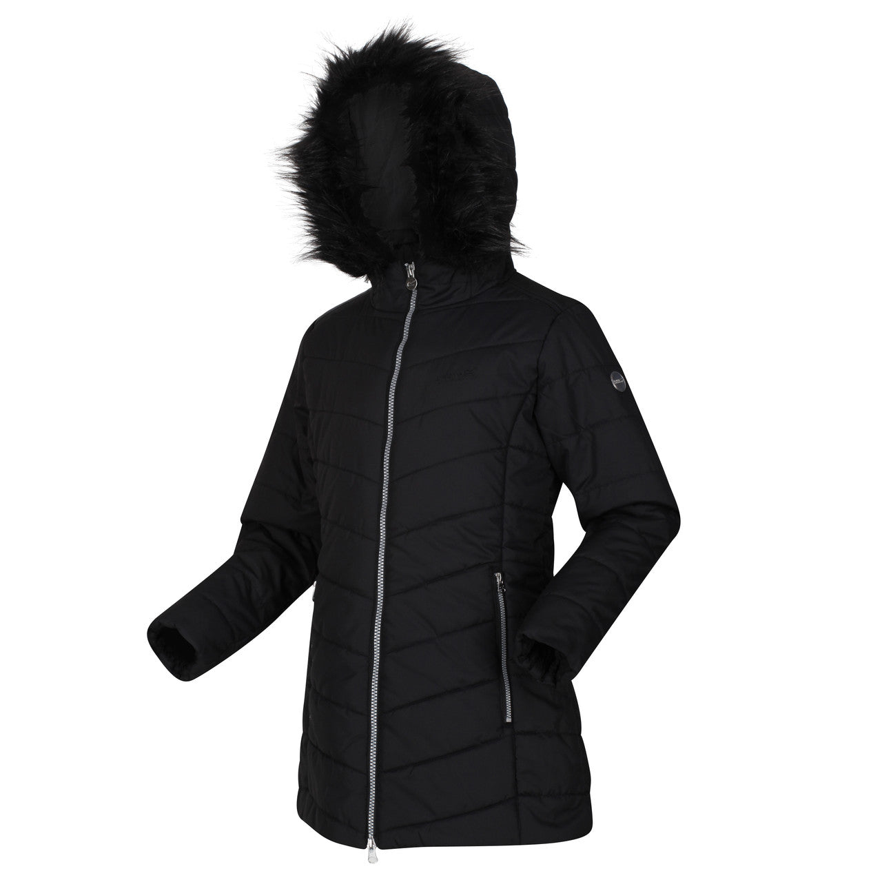 Regatta Fabrizia II Girls Full Zip Parka Hood Quilted Coat Black