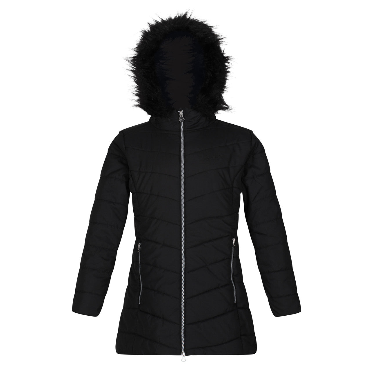 Regatta Fabrizia II Girls Full Zip Parka Hood Quilted Coat Black