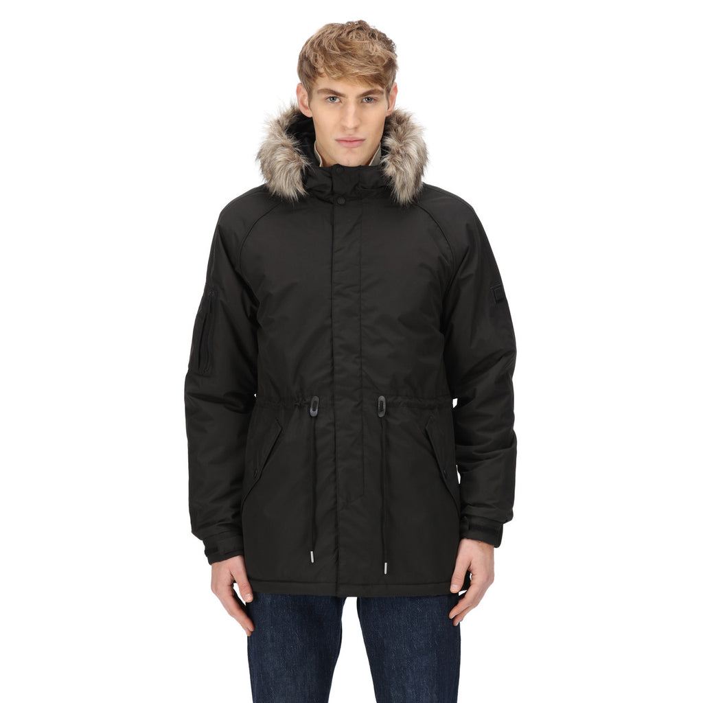 Regatta Mens Salinger III Warm Winter Fur Hood Coat Black