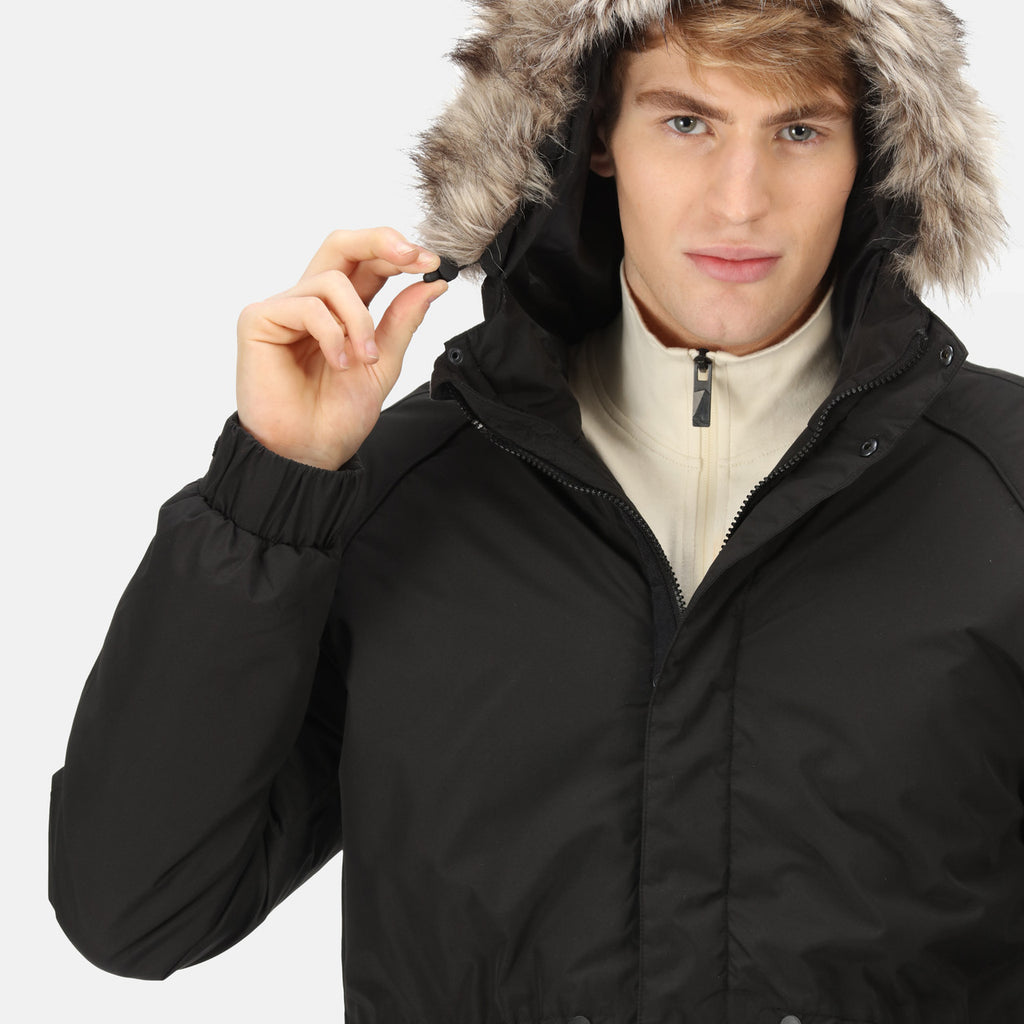Regatta Mens Salinger III Warm Winter Fur Hood Coat Black