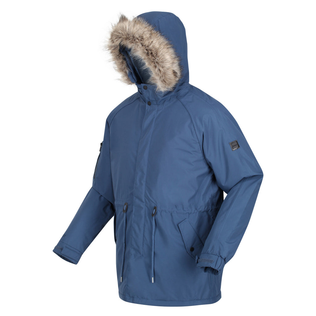 Regatta Mens Salinger III Warm Winter Fur Hood Coat Dark Denim