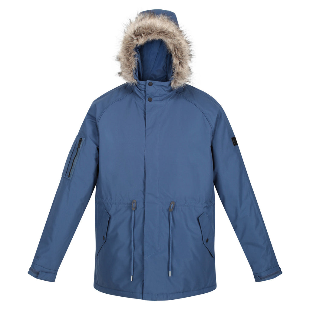 Regatta Mens Salinger III Warm Winter Fur Hood Coat Dark Denim