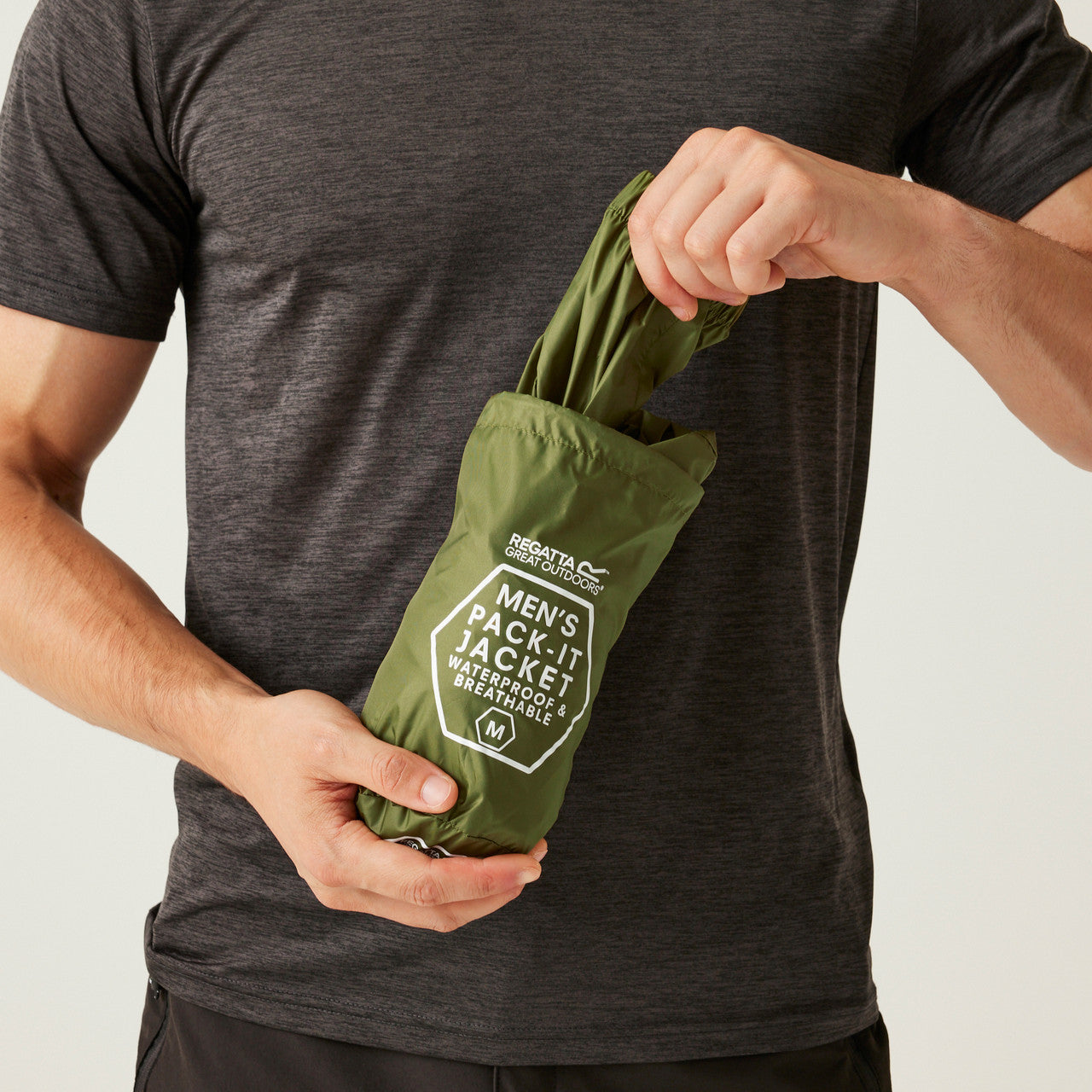 Regatta Men's Pack It Jacket Waterproof Rain Coat Nephrite Green