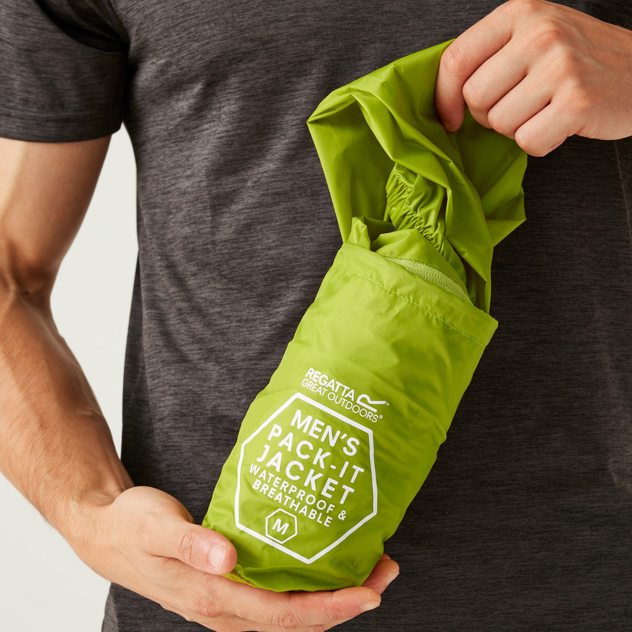 Regatta Men's Pack It Jacket Waterproof Rain Coat Greenoble Green