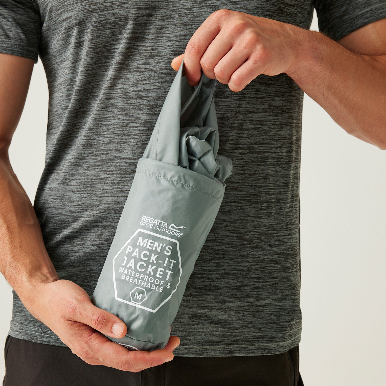 Regatta Men's Pack It Jacket Waterproof Rain Coat Glacier