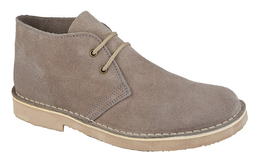 Roamers Unisex Suede Leather Lace Up Desert Boots Light Grey