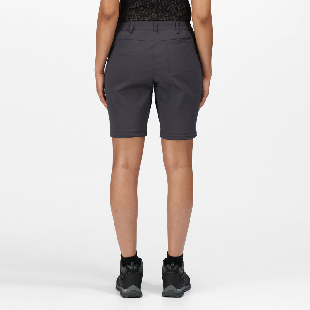 Regatta Women's Highton Zip Off Walking Hiking Trousers Shorts Seal Grey