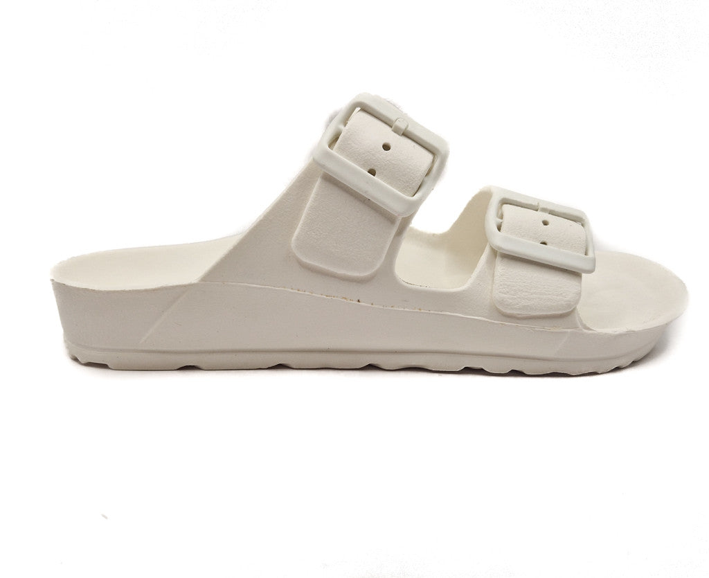 Womens Monterey Sliders Double Buckle Footbed Ladies Flat Summer Sandals White