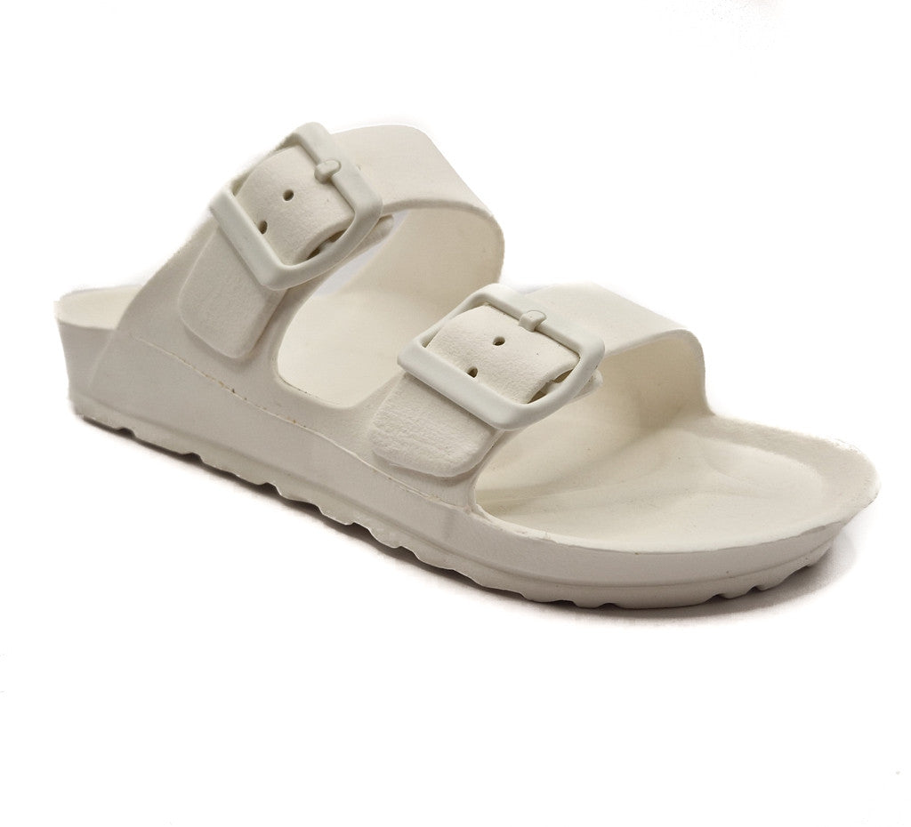 Womens Monterey Sliders Double Buckle Footbed Ladies Flat Summer Sandals White