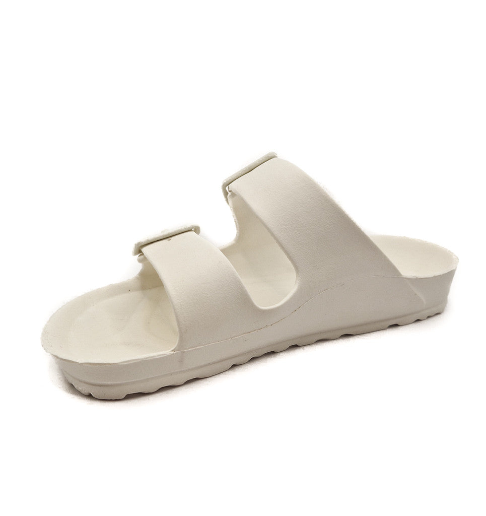 Womens Monterey Sliders Double Buckle Footbed Ladies Flat Summer Sandals White