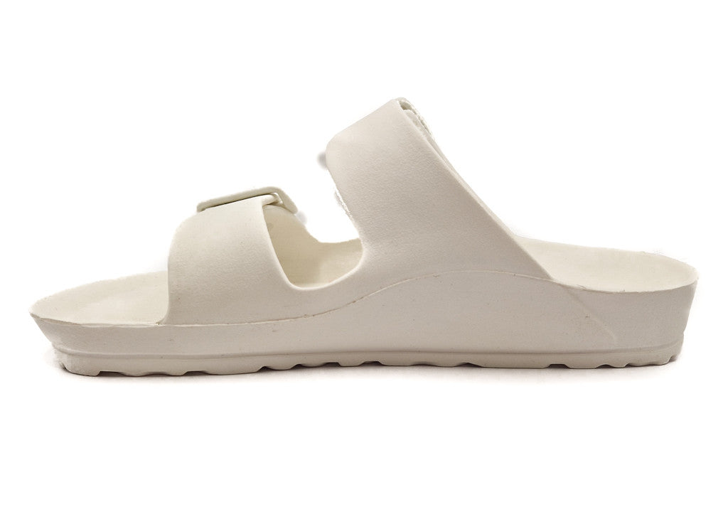 Womens Monterey Sliders Double Buckle Footbed Ladies Flat Summer Sandals White