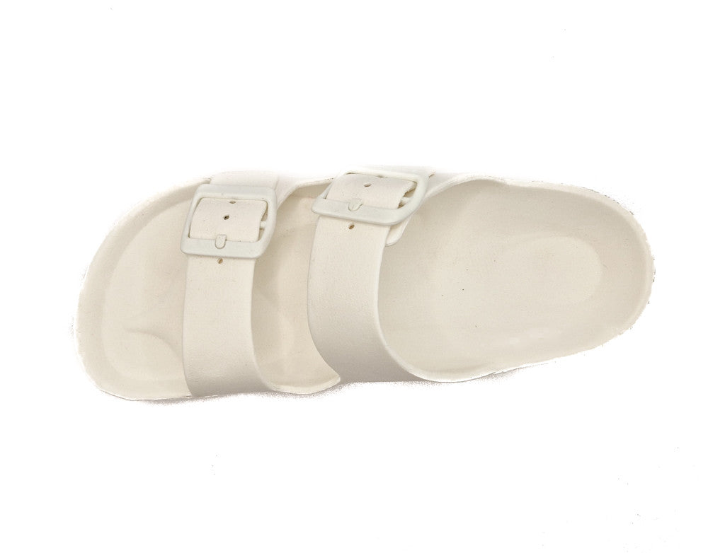 Womens Monterey Sliders Double Buckle Footbed Ladies Flat Summer Sandals White