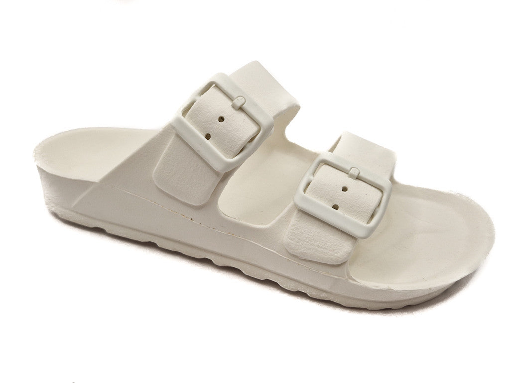 Womens Monterey Sliders Double Buckle Footbed Ladies Flat Summer Sandals White
