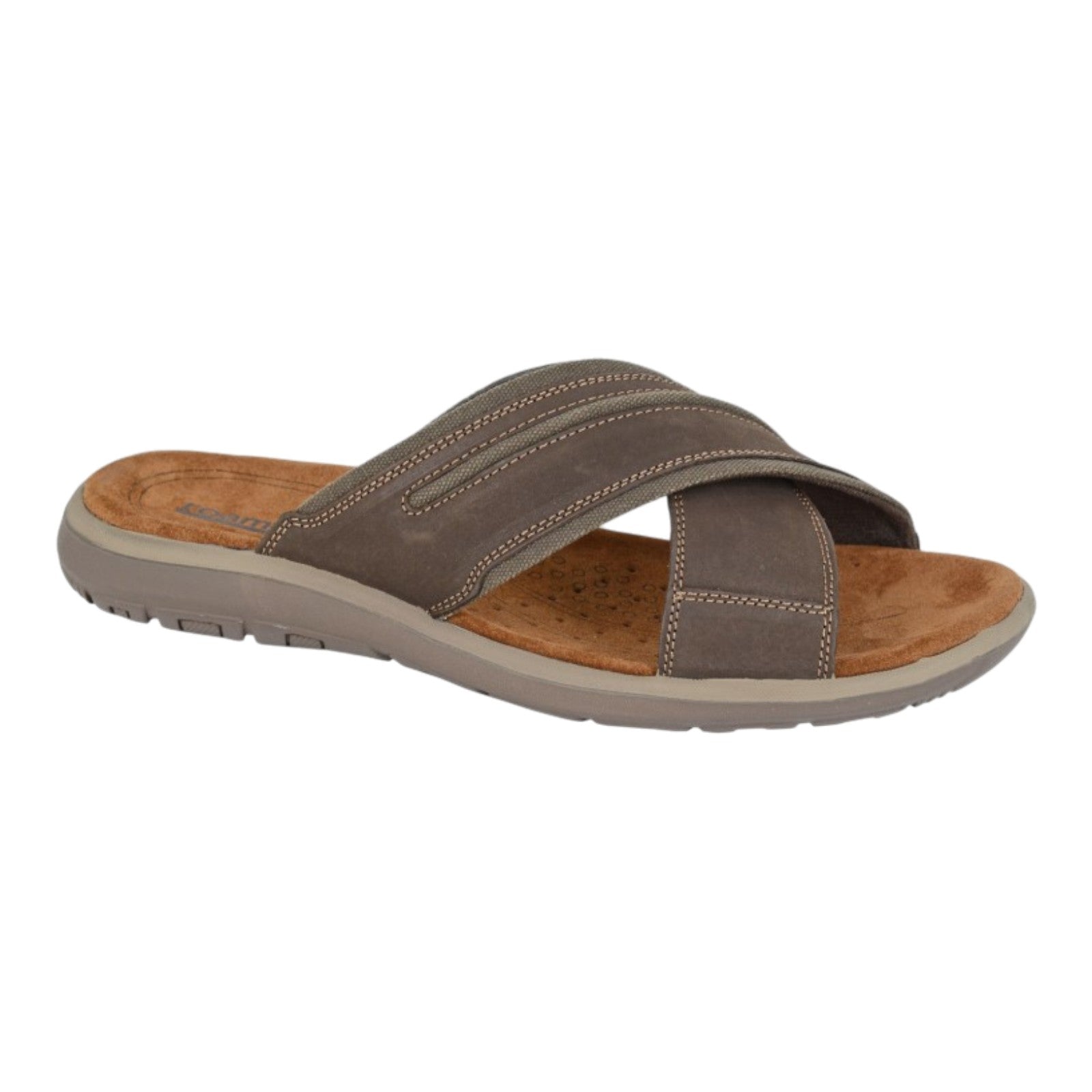 Roamers Men’s Leather Crossover Mule Sandals Brown