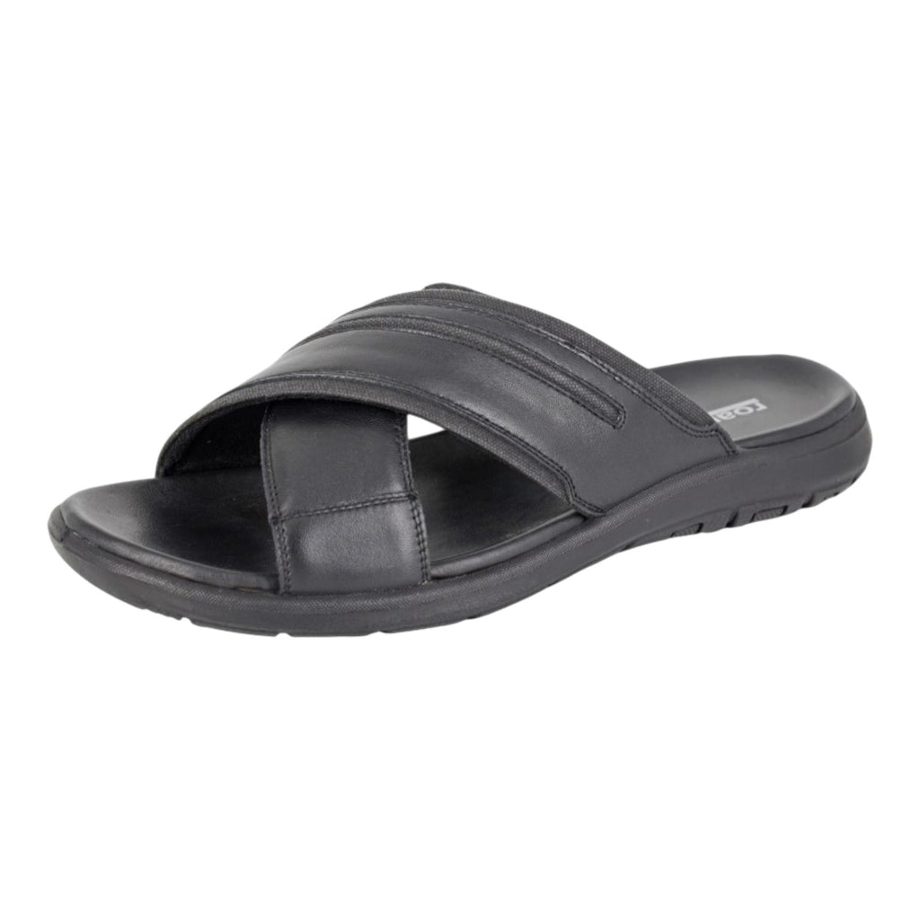 Roamers Men’s Leather Crossover Mule Sandals Black