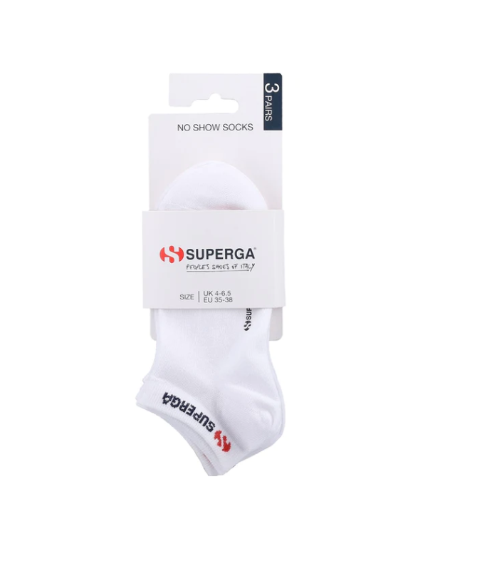 Superga Trainer Cotton Low Sport Ankle No Show Socks 3 Pairs - White