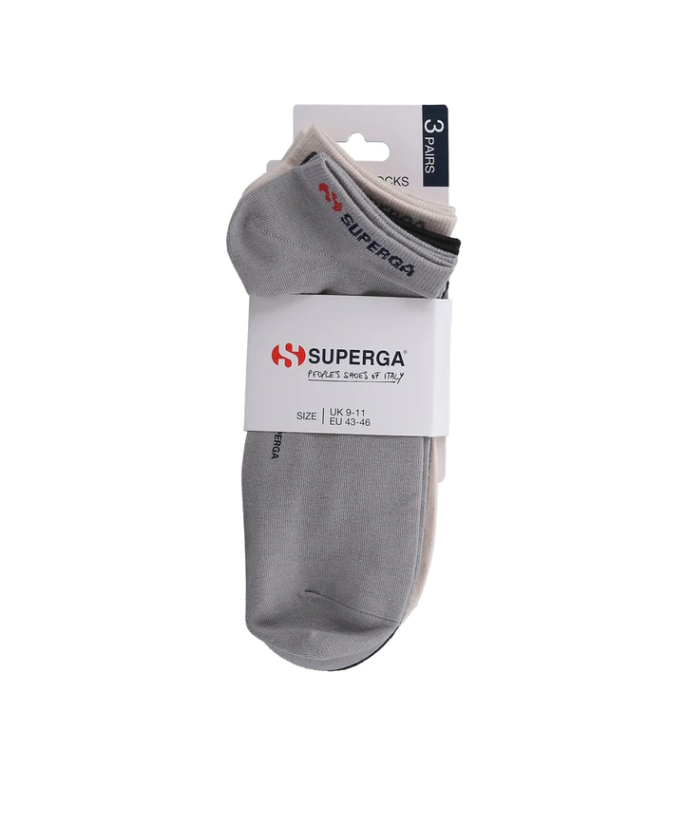 Superga Trainer Cotton Low Sport Ankle No Show Socks 3 Pairs - Grey Mix