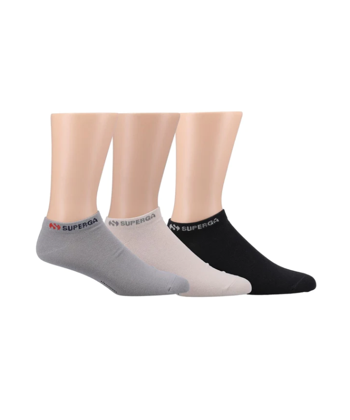 Superga Trainer Cotton Low Sport Ankle No Show Socks 3 Pairs - Grey Mix