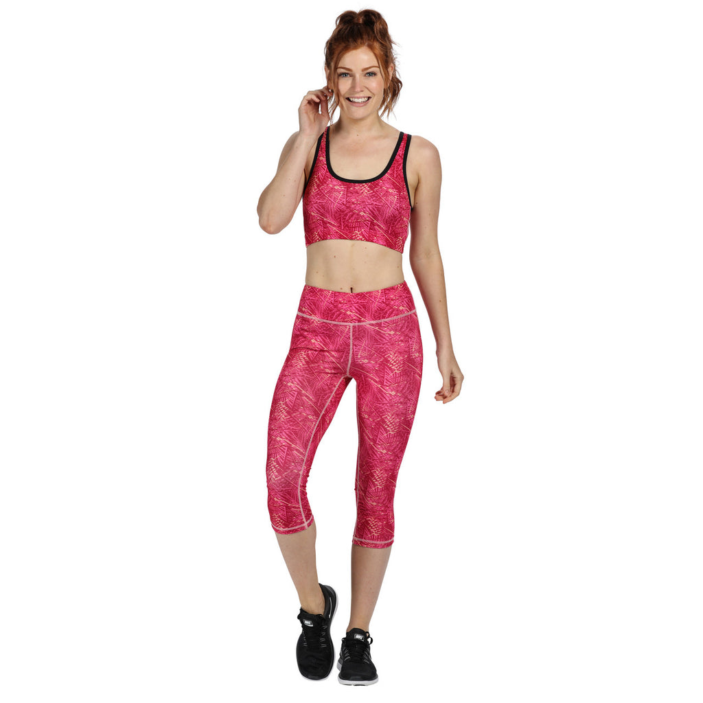 Regatta Pincha Womens 3/4 Leggings Sport Wear High Waist Hot Pink Print