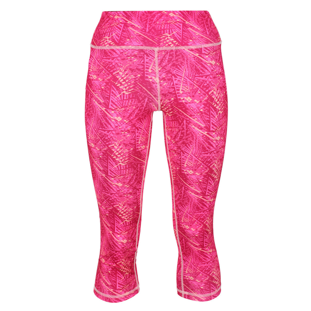 Regatta Pincha Womens 3/4 Leggings Sport Wear High Waist Hot Pink Print