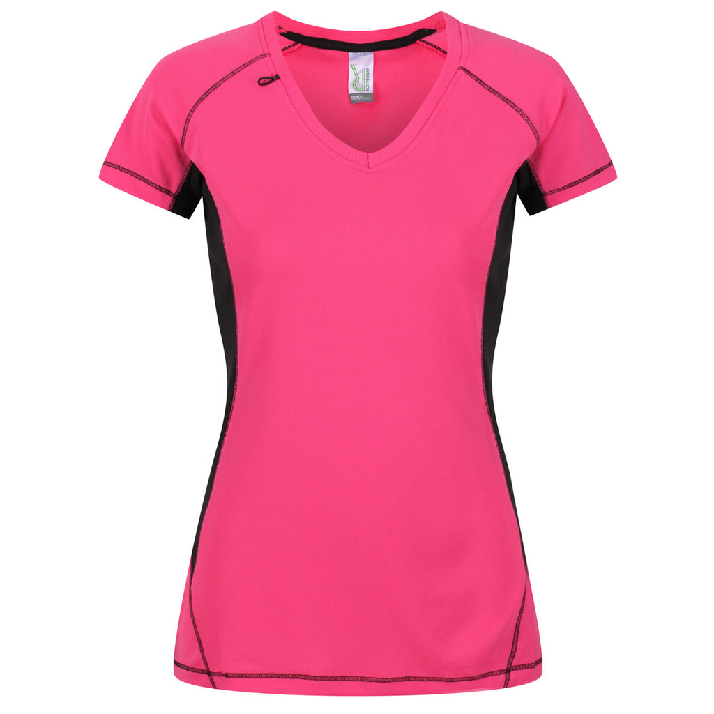 Regatta Women Breathable Wicking T Shirt Cool Dry Running Performance for Sports/Gym Hot Pink/Black
