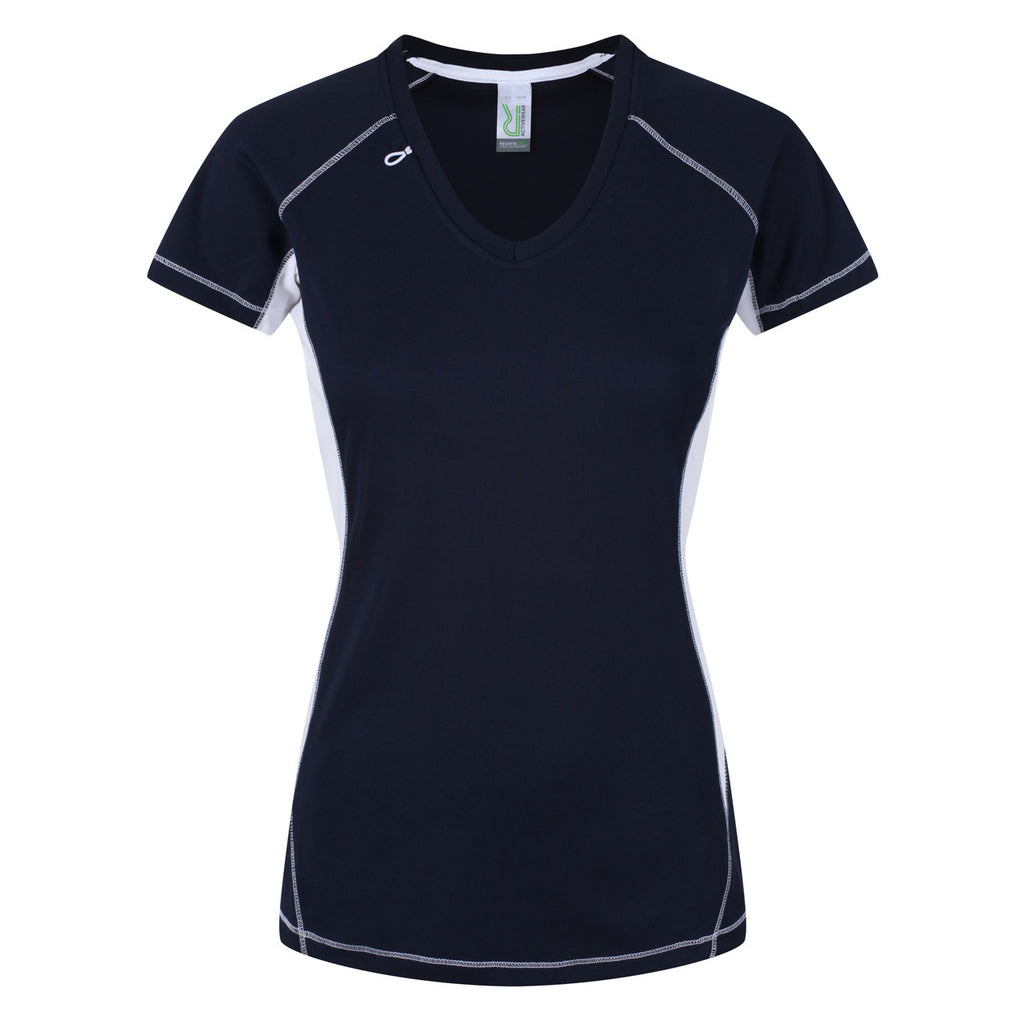 Regatta Women Breathable Wicking T Shirt Cool Dry Running Performance for Sports/Gym Navy/White