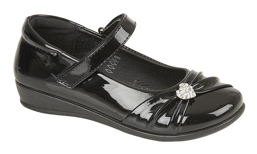 US Brass Girls Black School Shoes Faux Patent Leather Mary Jane T Bar Smart Size 8-5