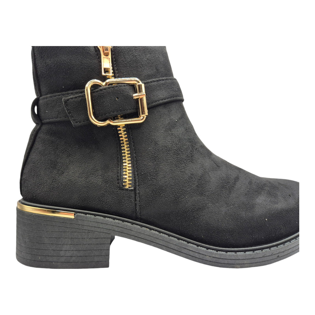 Womens Black Ankle Boots E Wide Fit Winter Ankle Zip Up Heel Ladies Faux SuedeShoes Size