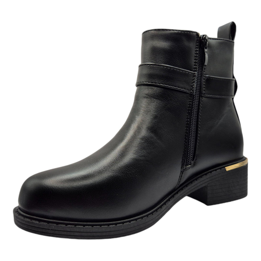 Womens Black Ankle Boots E Wide Fit Winter Ankle Zip Up Heel Ladies Shoes Size