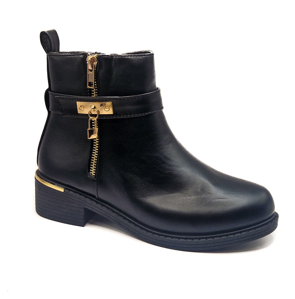 Womens Black Ankle Boots Wide Fit Winter Ankle Zip Up Heel Ladies Shoes Size