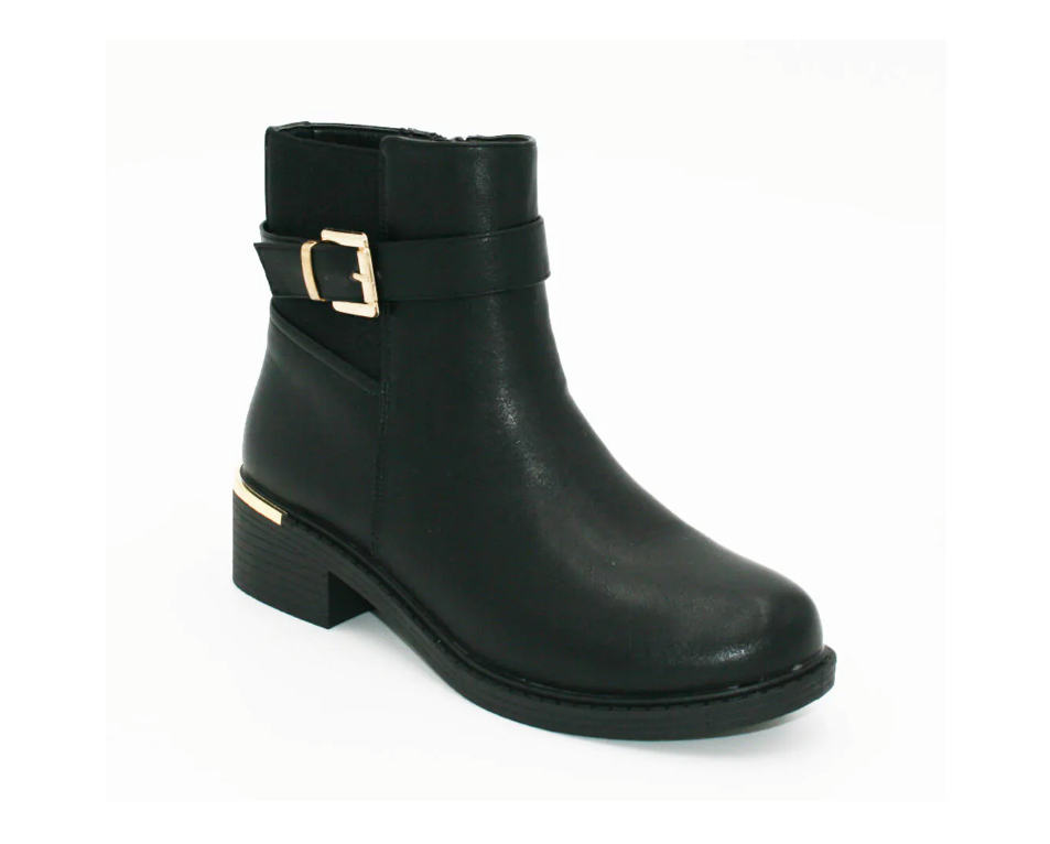 Women's Wide Fit Gold Detail Ankle Boot Black
