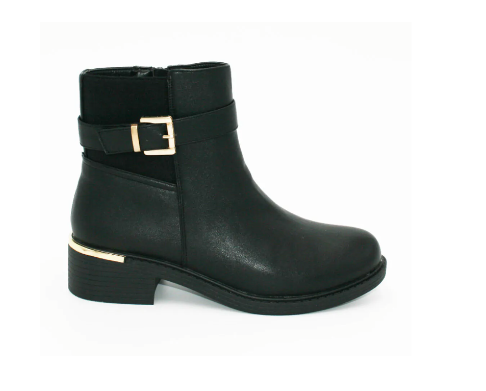 Women's Wide Fit Gold Detail Ankle Boot Black